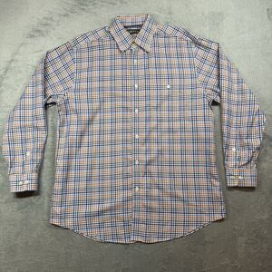 Orvis Button Down Shirt Men’s Large Orange Blue Cotton Plaid Long Sleeve Office